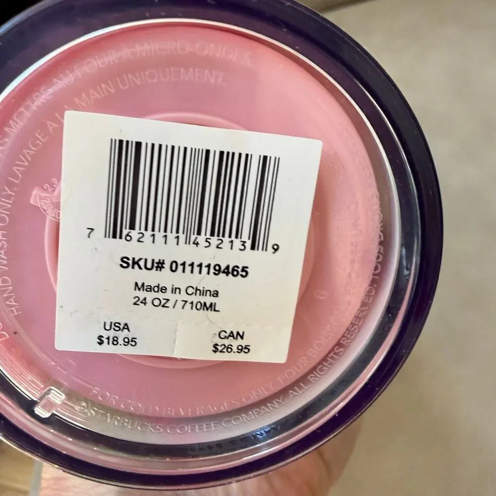 Starbucks Pink Swirl Cold Cup Tumbler 24 oz. Holiday Multicolor with straw